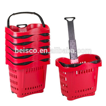 Supermarket rolling basket cart with telescopic handle